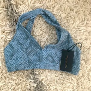 Strut This blue snakeskin sports bra